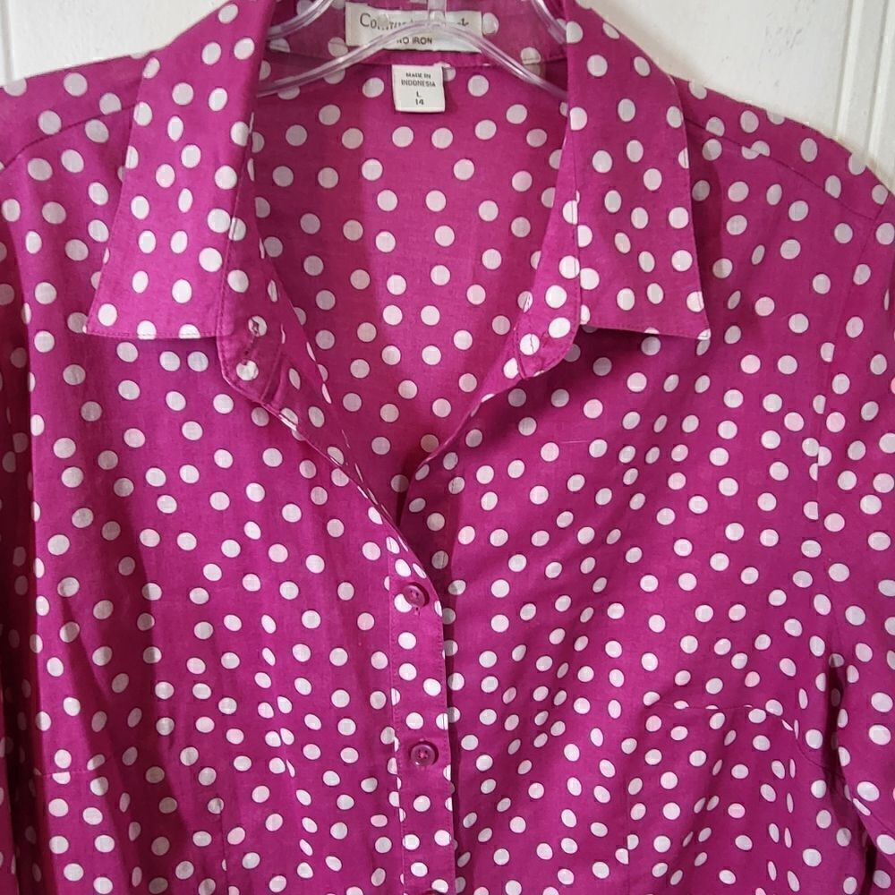 Coldwater Creek Pink & White Polka Dot Blouse - Picture 7 of 8